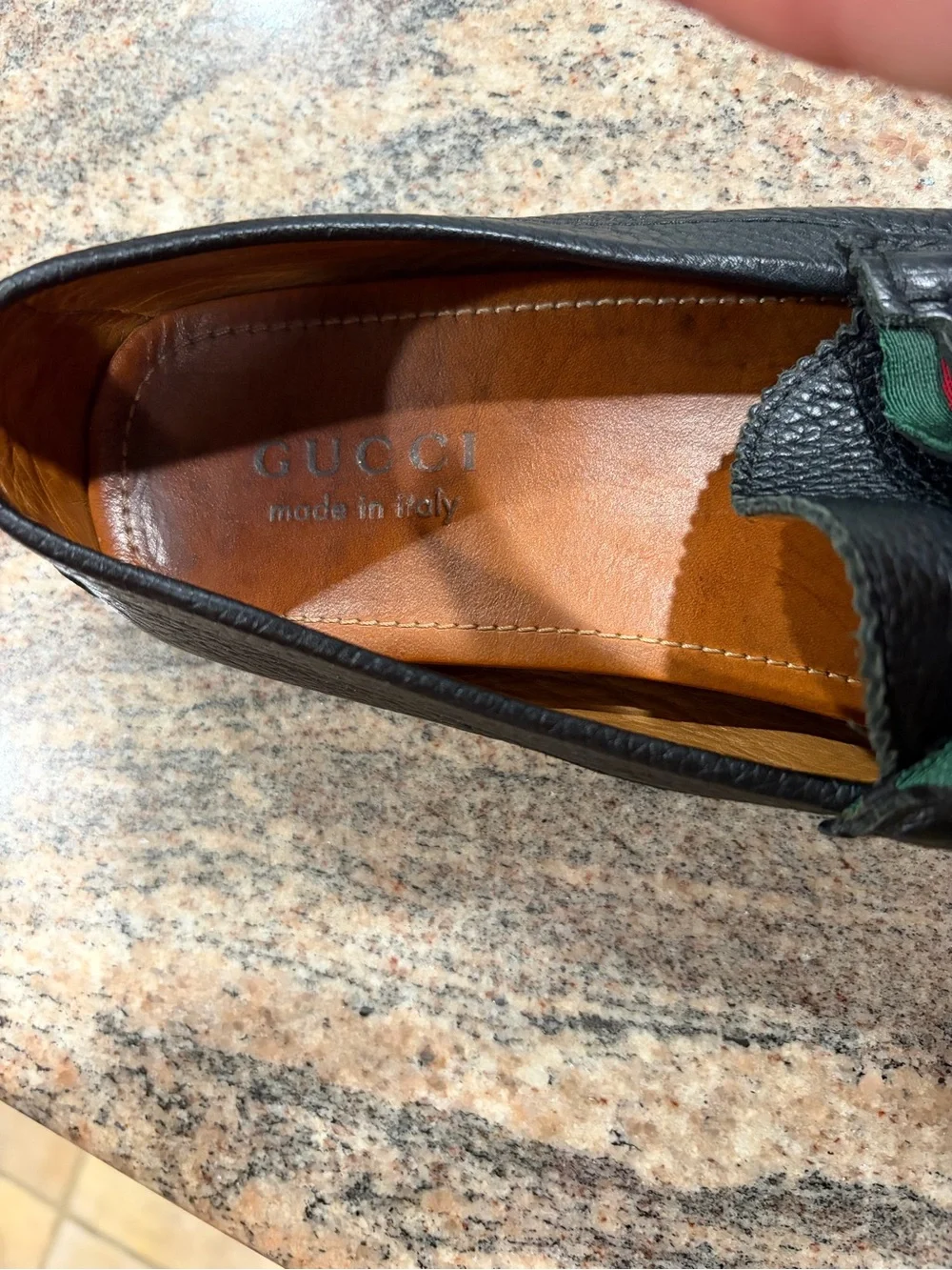 Gucci Black Leather Slip-On Loafer with Green and Red Stripe ( one shoe only)